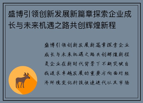 盛博引领创新发展新篇章探索企业成长与未来机遇之路共创辉煌新程